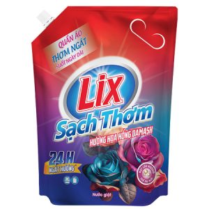 Nước giặt Lix sạch thơm hương hoa hồng Damask 2,6Kg