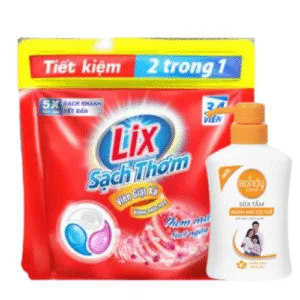 Viên nước giặt xả Lix tặng sửa tắm Bondy ngăn mùi cơ thể 250ml